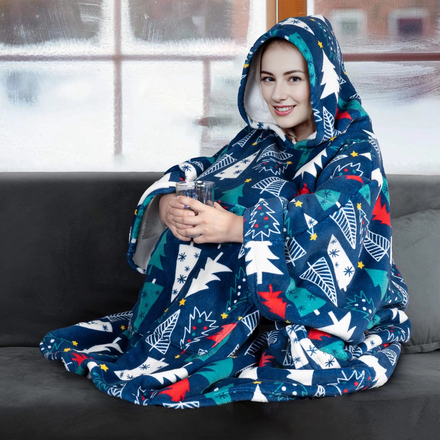 GOGREEN Original | Oversized Wearable Blanket Hoodie, Thick Sherpa Fleece Sweatshirt Hooded Blanket with Giant Hood Kangroo Pocket for Adults Women Men, One Size Fits All