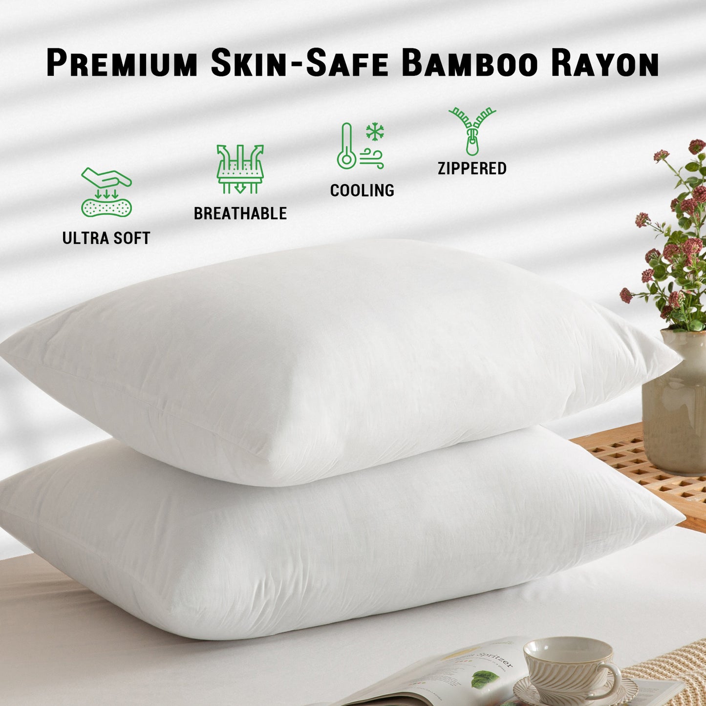 KINGREST Waterproof Pillow Protectors with Zipper (Pack of 2)