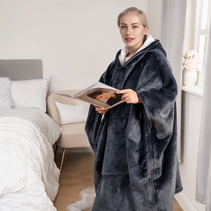 GOGREEN Original | Oversized Wearable Blanket Hoodie, Thick Sherpa Fleece Sweatshirt Hooded Blanket with Giant Hood Kangroo Pocket for Adults Women Men, One Size Fits All