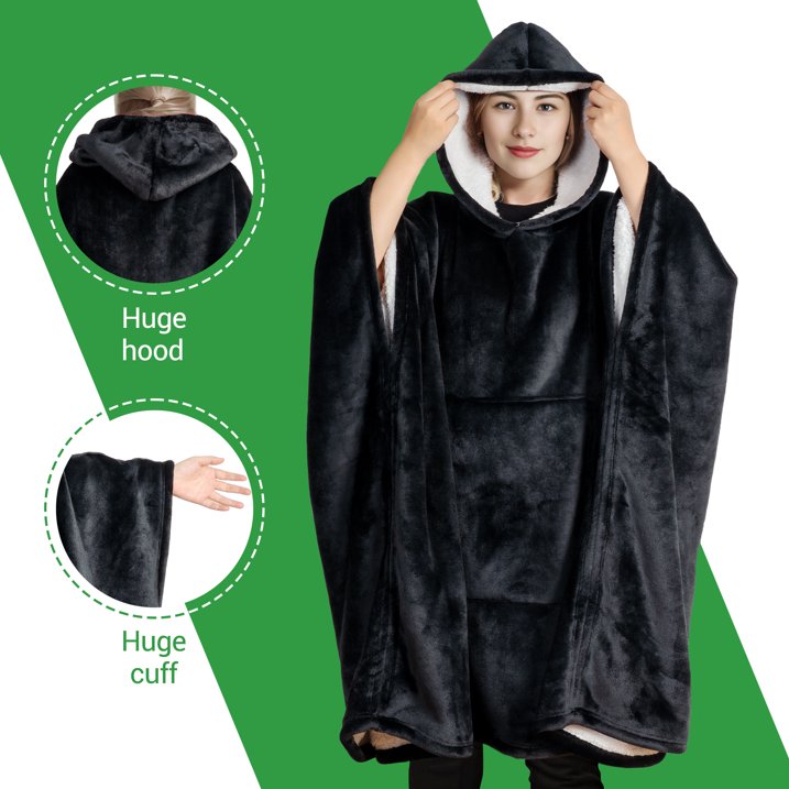 GOGREEN Original | Oversized Wearable Blanket Hoodie, Thick Sherpa Fleece Sweatshirt Hooded Blanket with Giant Hood Kangroo Pocket for Adults Women Men, One Size Fits All