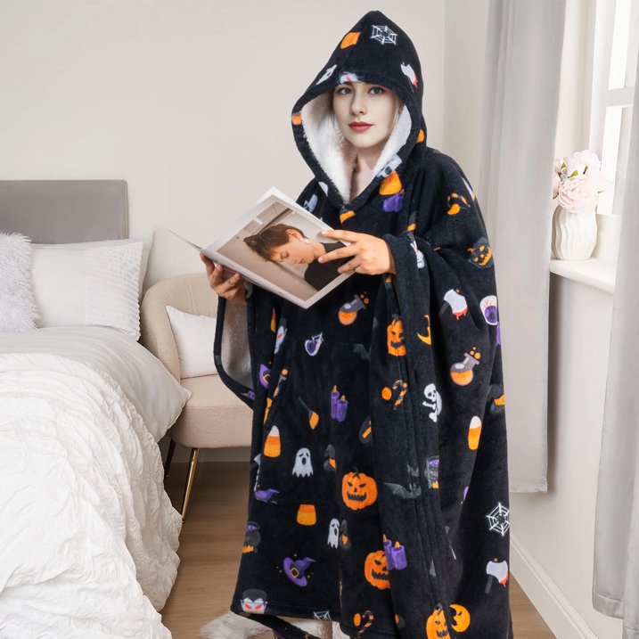 GOGREEN Original | Oversized Wearable Blanket Hoodie, Thick Sherpa Fleece Sweatshirt Hooded Blanket with Giant Hood Kangroo Pocket for Adults Women Men, One Size Fits All