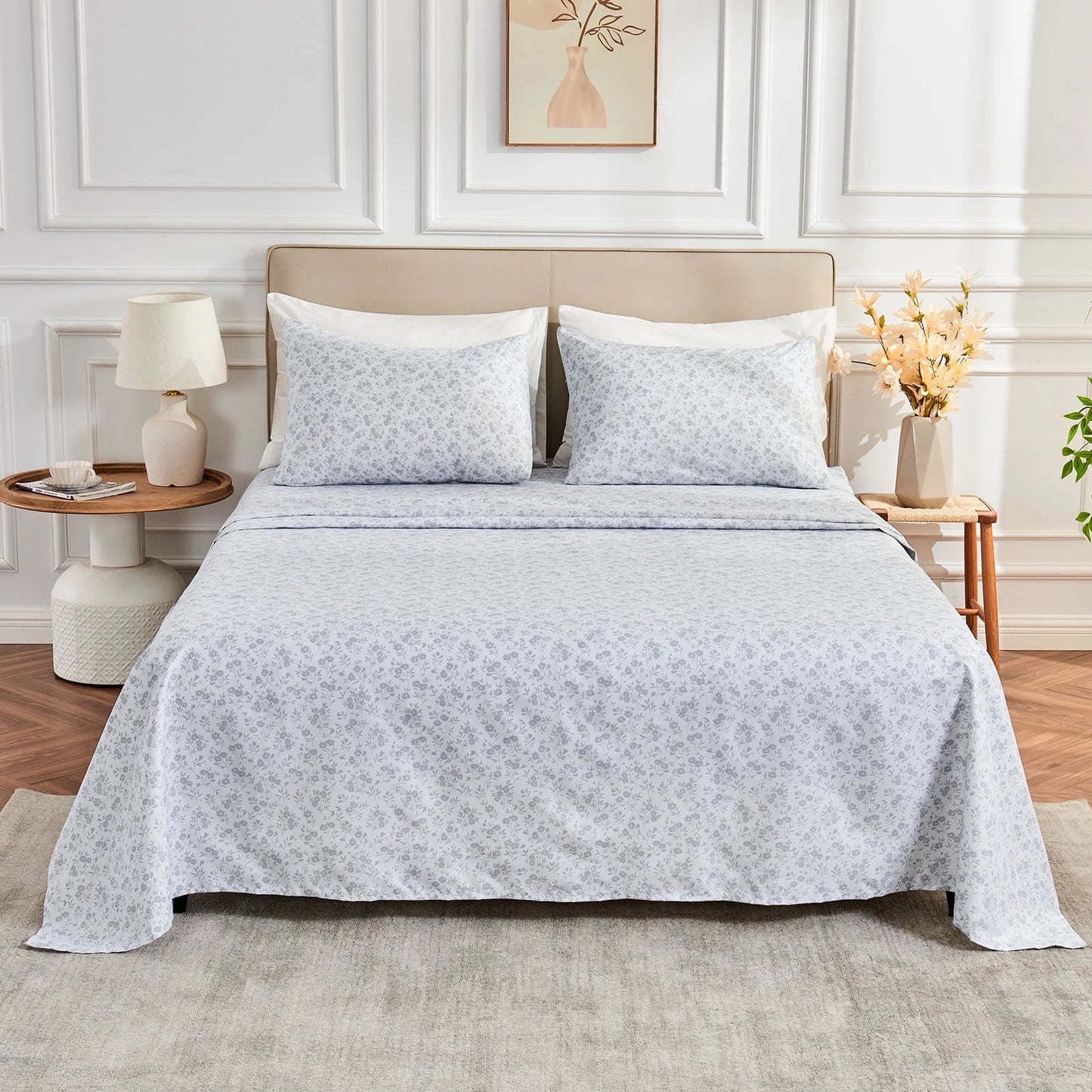 Gogreen New 4 Pieces Printed Sheet Set Deep Pocket Fit 14", Breathable Microfiber Super Soft Sheet Set Cooling Sheets, Luxury Hotel Style Home Decor Bed Sheet Set, Gift for Women, Men