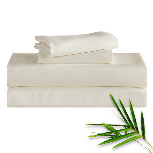 Hitime 50% Bamboo & 50% Microfiber Solid 4 Pieces Printed Sheet Set Deep Pocket Fit 14", Breathable Super Soft Sheet Set Cooling Sheets, Luxury Hotel Style Home Decor Bed Sheet Set, Gift for Women, Men