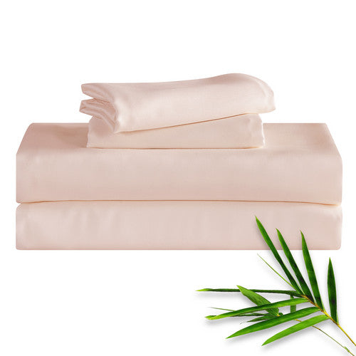 Hitime 50% Bamboo & 50% Microfiber Solid 4 Pieces Printed Sheet Set Deep Pocket Fit 14", Breathable Super Soft Sheet Set Cooling Sheets, Luxury Hotel Style Home Decor Bed Sheet Set, Gift for Women, Men