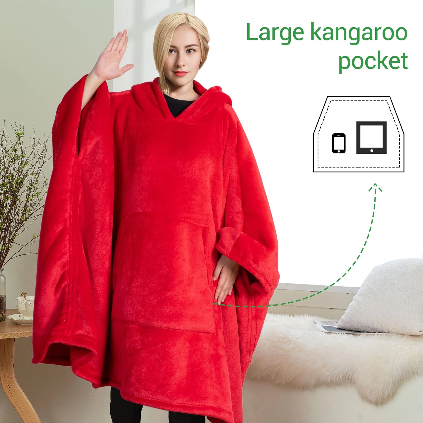 GOGREEN Original | Oversized Wearable Blanket Hoodie, Thick Sherpa Fleece Sweatshirt Hooded Blanket with Giant Hood Kangroo Pocket for Adults Women Men, One Size Fits All