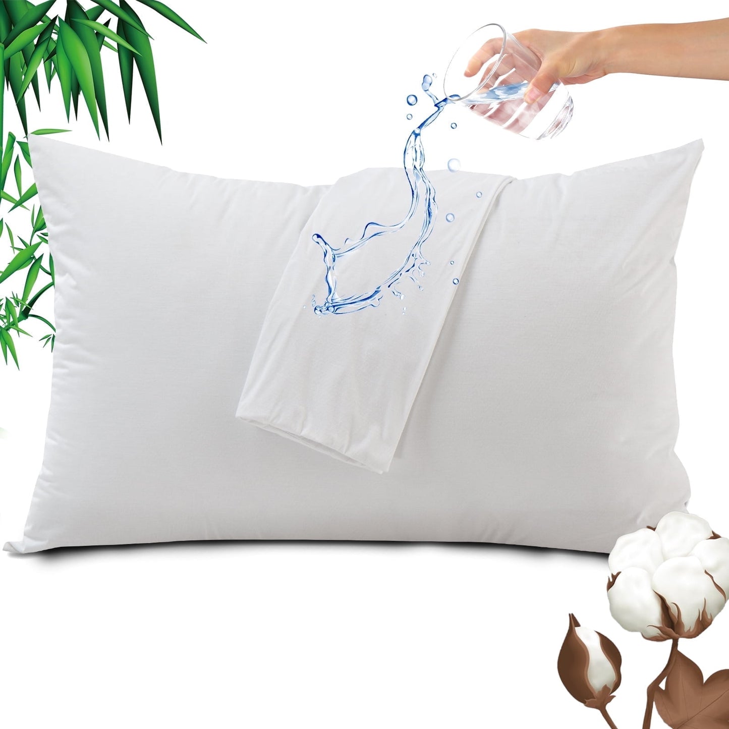 GOGREEN Bamboo Cotton Waterproof Pillow Protector, Breathable Pillow Cover, Cooling Pillow Case Protector with Zipper, Super Soft Pillow Case Cover with Zipper (2 Packs, Queen 20x30, White)