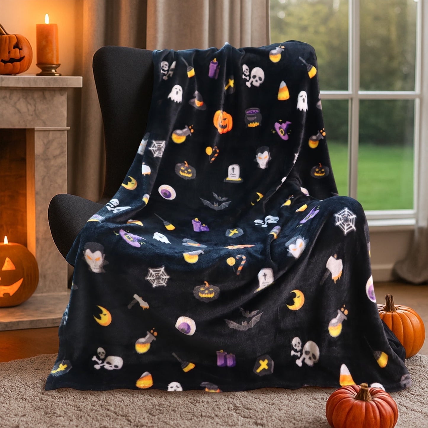 GOGREEN Cozy Fleece Throw Blanket Halloween Decoration, Plush Ultra Soft Thick Flannel 300GSM Lightweight Travel Blankets for Couch Bed Sofa (Grey, 60x80 Inches)