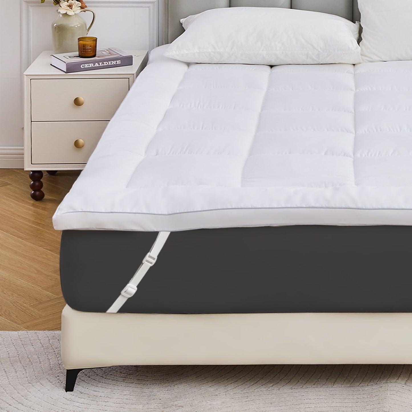 GOGREEN California King Mattress Topper 72x84, Extra Thick Plush Mattress Pad with Adjustable Straps, Fits 8-22 Deep Pocket, Breathable & Machine Washable