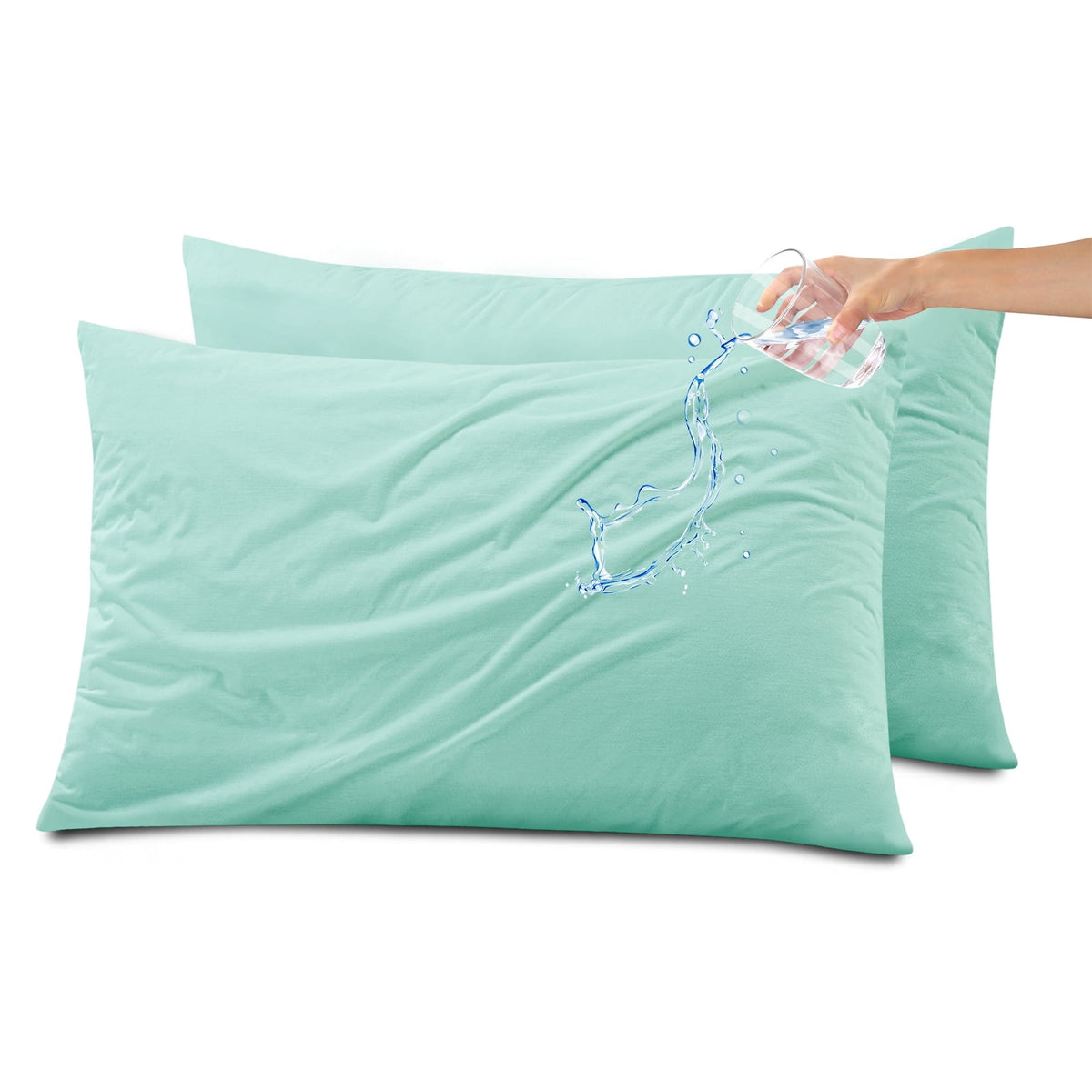 Kingrest Waterproof Pillow Protectors with Zipper, Cooling Bamboo Queen Size Bed Pillow Case Covers, Bed Bug Pillow Cover, Zippered Plastic Pillowcase (2 Packs, Queen 20x30)