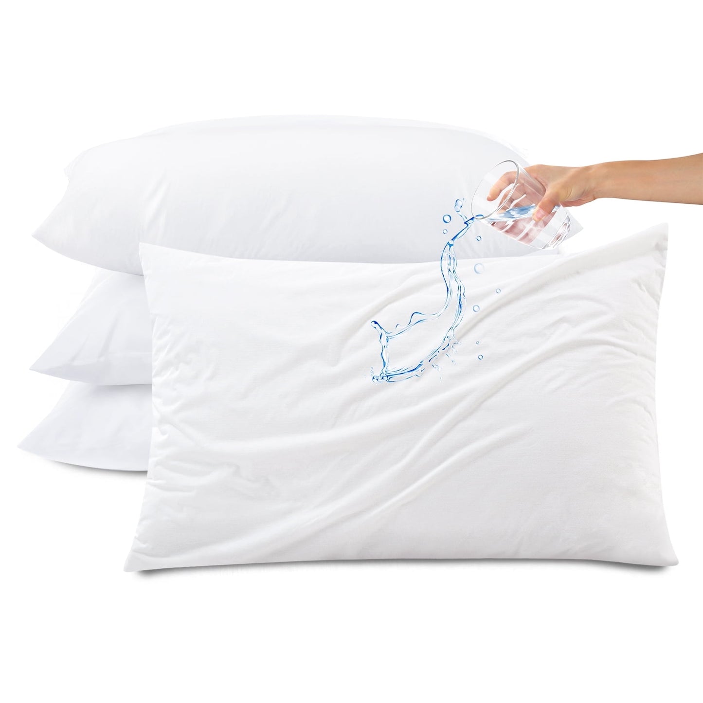 Kingrest Waterproof Pillow Protectors with Zipper, Cooling Bamboo Queen Size Bed Pillow Case Covers, Bed Bug Pillow Cover, Zippered Plastic Pillowcase (4 Packs, Queen 20x30)