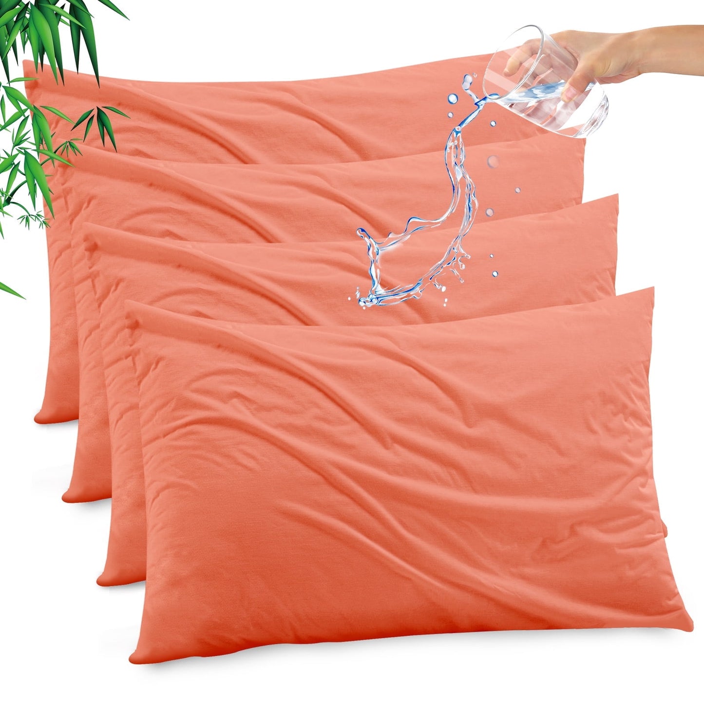 GOGREEN Waterproof Pillow Protectors with Zipper - King Size Cooling Bamboo Rayon Pillow Case Cover, Bed Bug Pillow Cover, Zippered Plastic Pillowcase (4 Packs, King 20x36)