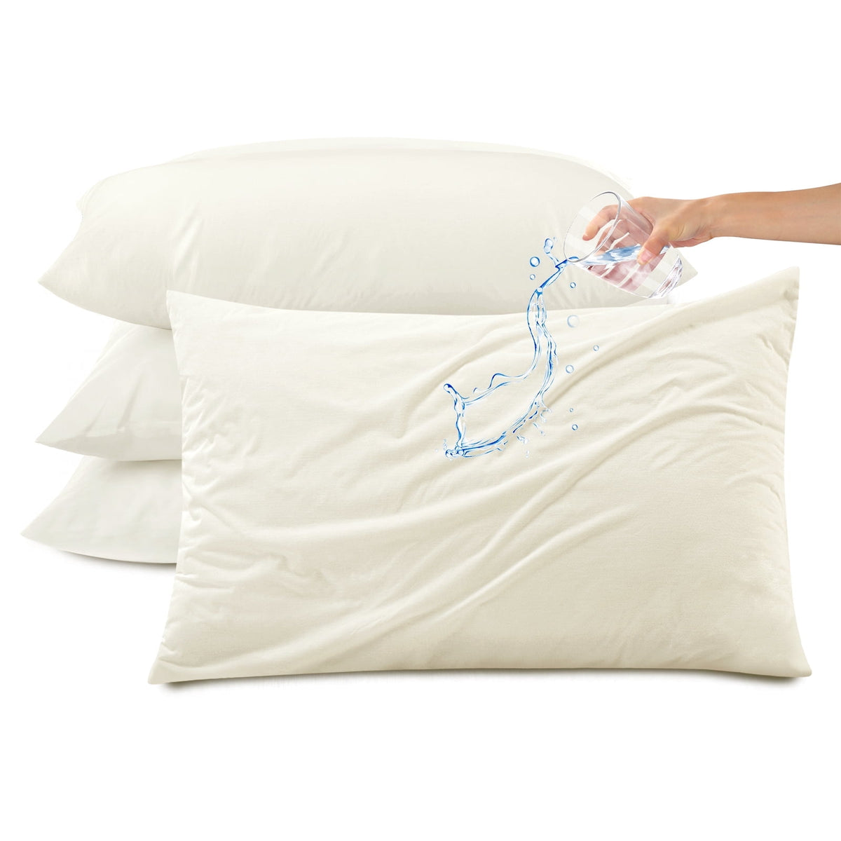 Kingrest Waterproof Pillow Protectors with Zipper - King Size Cooling Bamboo Rayon Pillow Case Cover, Bed Bug Pillow Cover, Zippered Plastic Pillowcase (4 Packs, King 20x36)