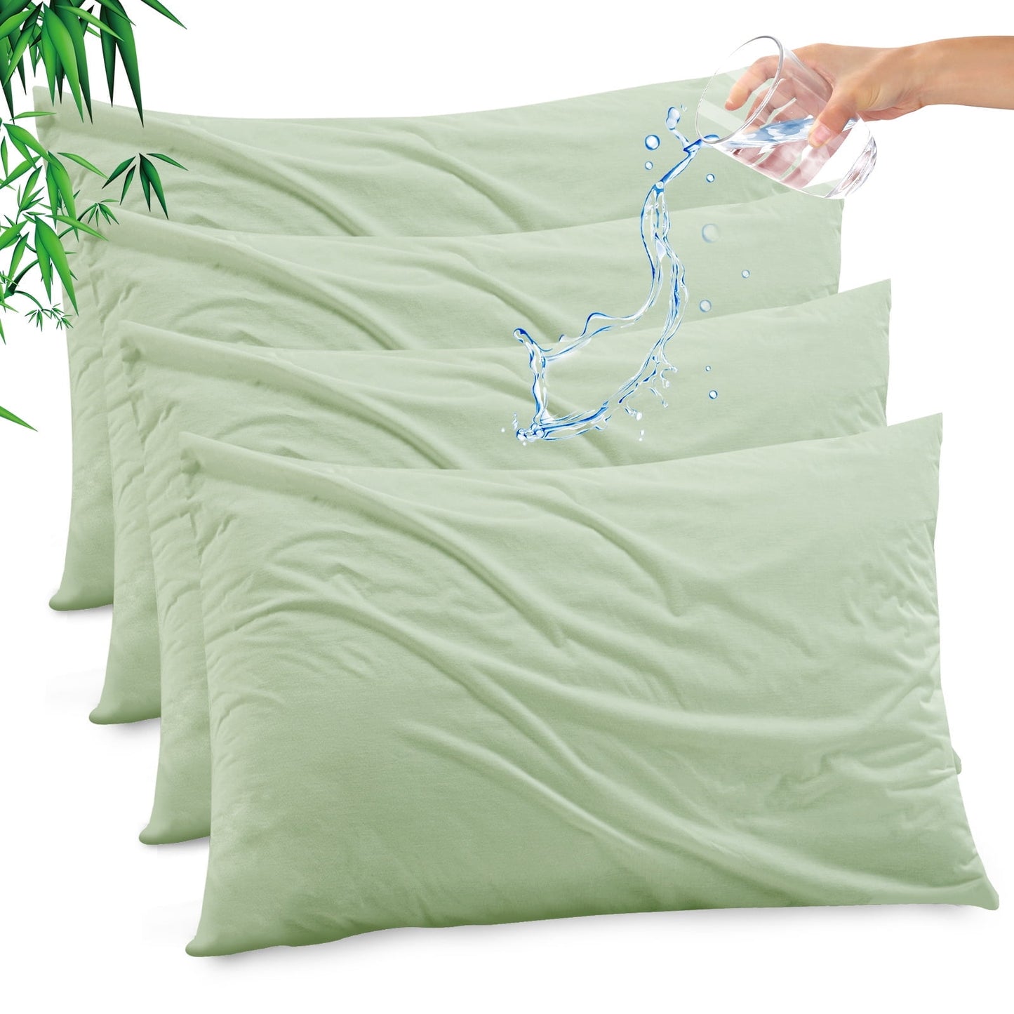 GOGREEN Waterproof Pillow Protectors with Zipper Standard Size, Cooling Bamboo Zippered Pillow Case Protector, Bed Bedbugs Pillow Case Cover Prevent Dust Mites and Allergen (4 Packs, Standard 20x26)
