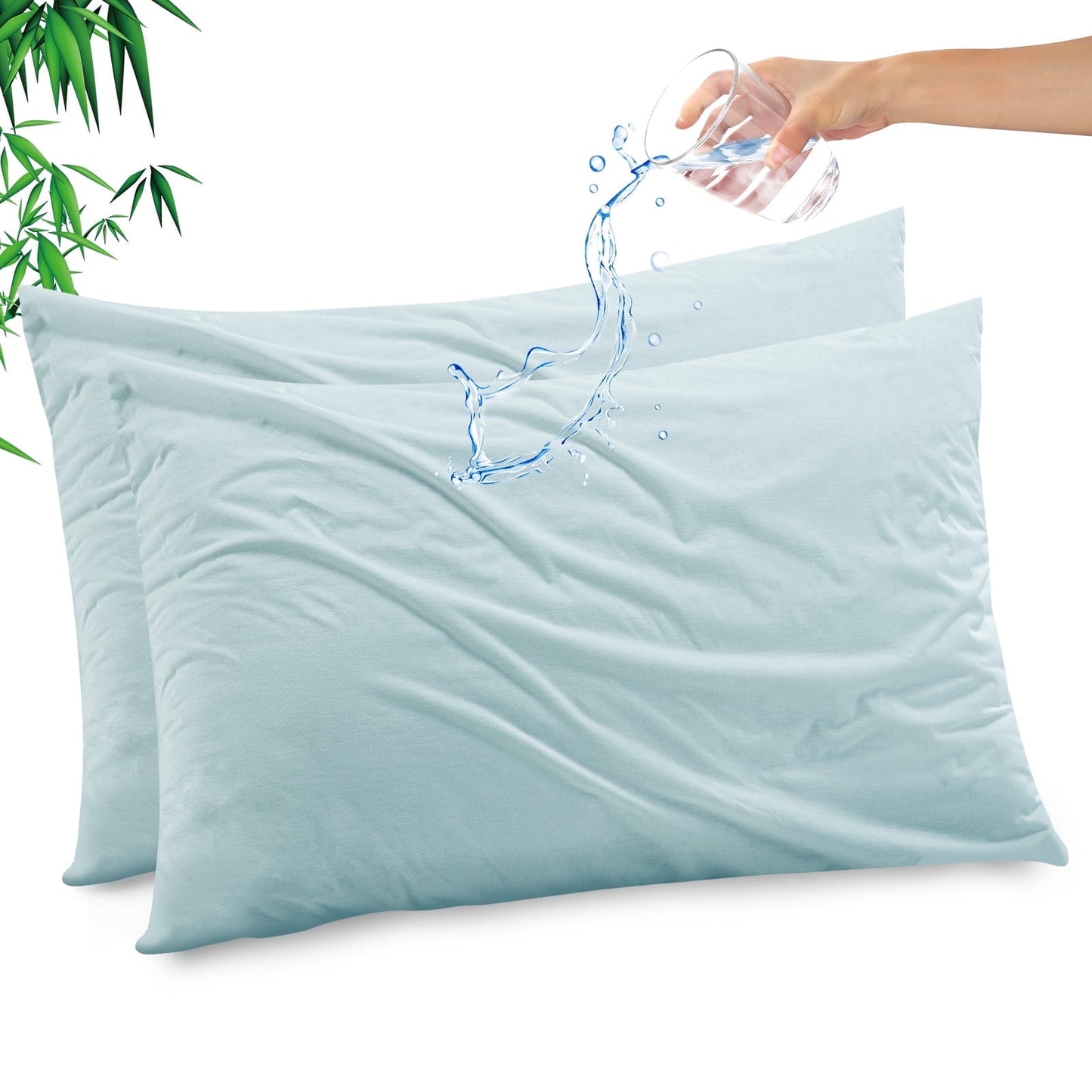 GOGREEN Waterproof Pillow Protectors with Zipper Standard Size, Cooling Bamboo Zippered Pillow Case Protector, Bed Bedbugs Pillow Case Cover Prevent Dust Mites and Allergen (2 Packs, Standard 20x26)