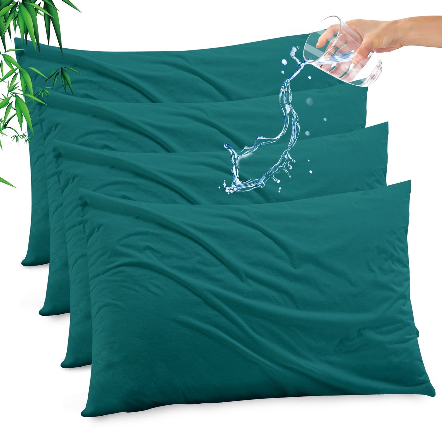 GOGREEN Waterproof Pillow Protectors with Zipper Standard Size, Cooling Bamboo Zippered Pillow Case Protector, Bed Bedbugs Pillow Case Cover Prevent Dust Mites and Allergen (4 Packs, Standard 20x26)