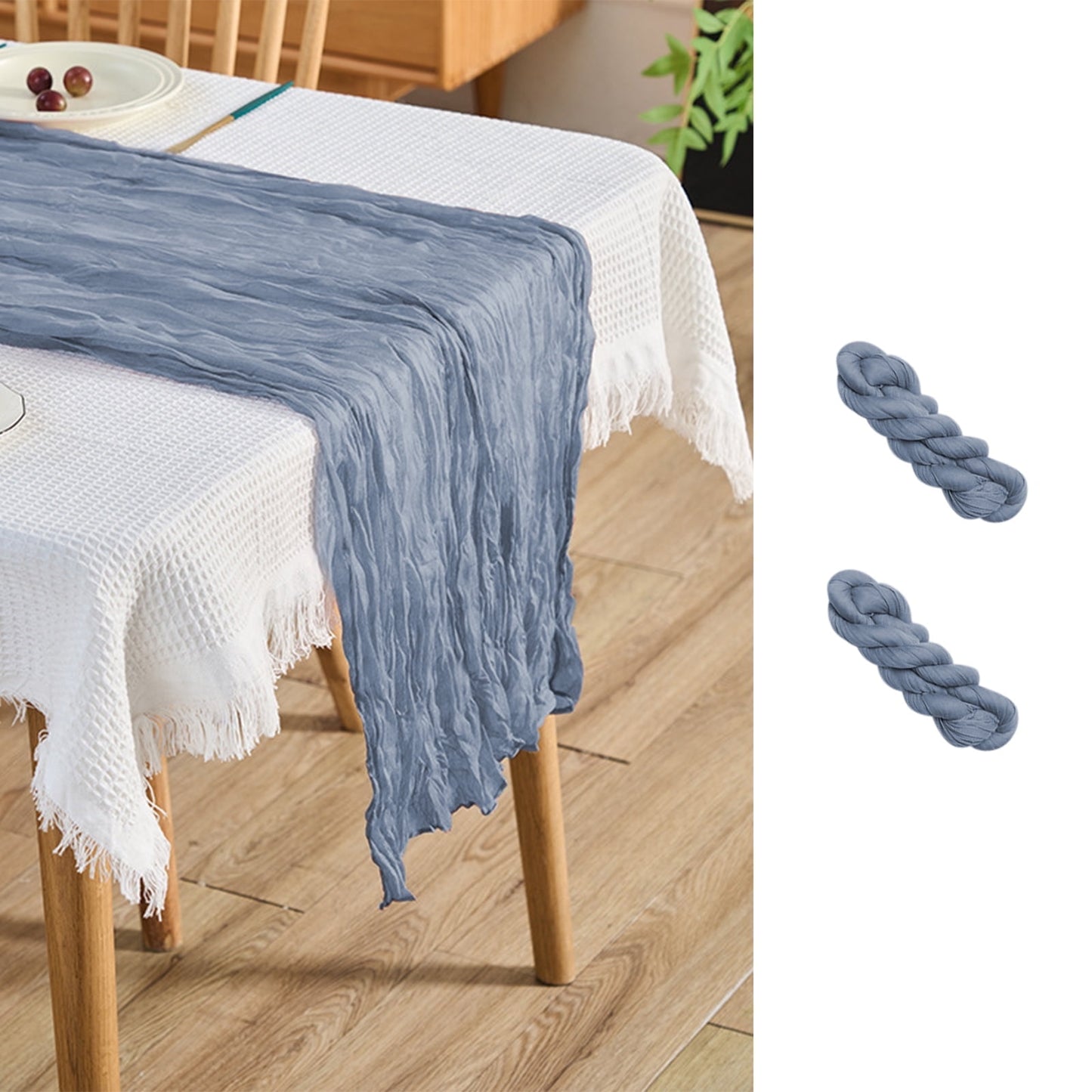 ogreen 1 Pack Table Runner 35x120 Inches for Baby Shower Decoration Gauze Table Runner for Wedding Party First Communion Centerpiece Engagement Bridal Shower Boho Decoration (Blue