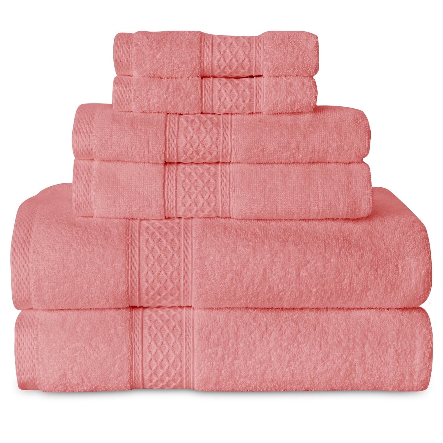Gogreen Bath Towel Sets of 6 Pieces, 2 Bath Towels 2 Hand Towels 2 Washcloths, 100% Cotton Highly Absorbent Towels for Bathroom, Gym, Hotel (Pink Coral)