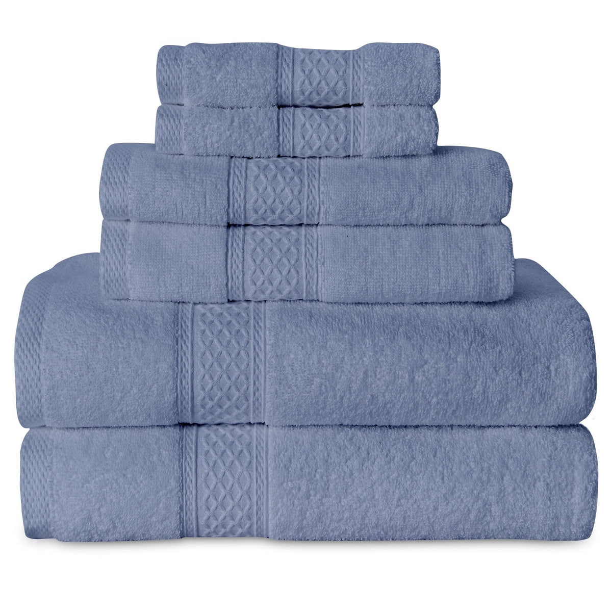 Gogreen 100% Cotton Bath Towel Sets of 6 Pieces, 2 Bath Towels 2 Hand Towels 2 Washcloths, Highly Absorbent Towels for Bathroom, Gym, Hotel (Blue)