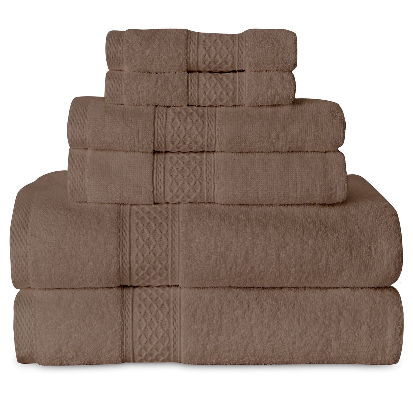 Gogreen 100% Cotton Bath Towel Sets of 6 Pieces, 2 Bath Towels 2 Hand Towels 2 Washcloths, Highly Absorbent Towels for Bathroom, Gym, Hotel (Brown)