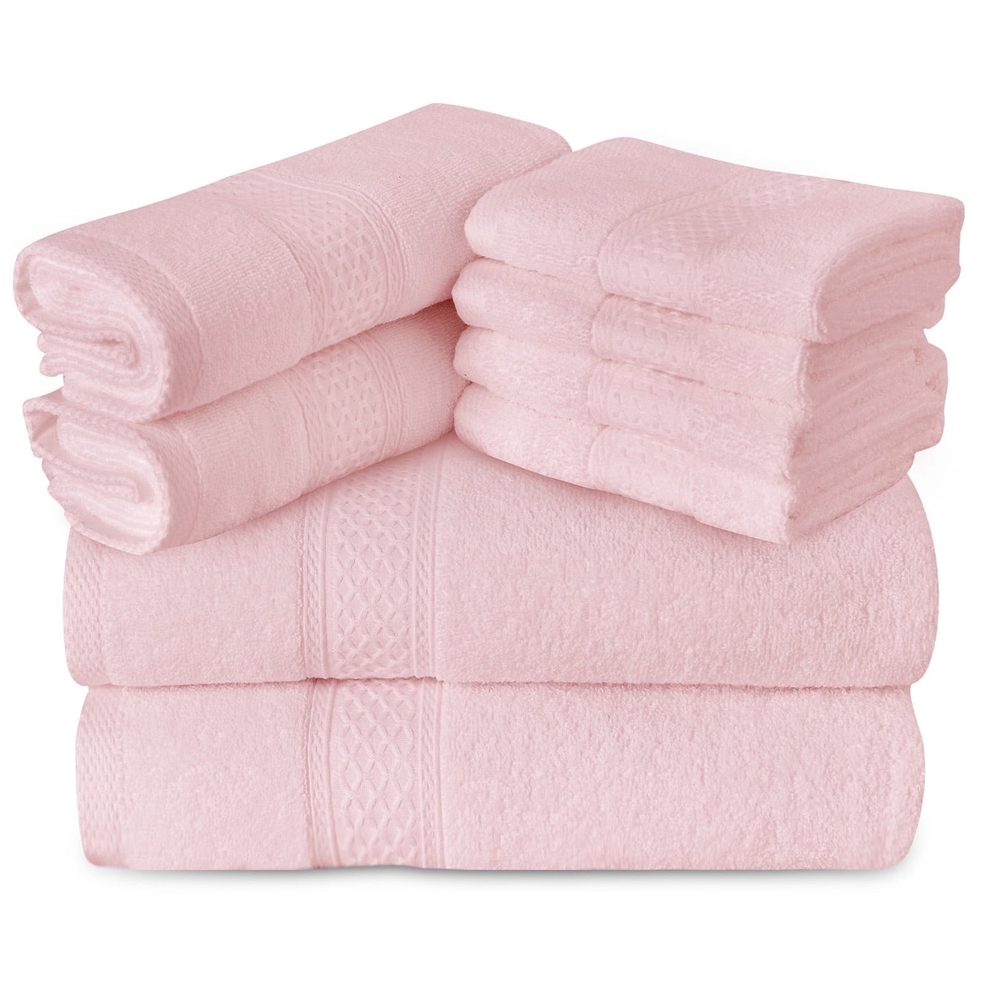 Gogreen 100% Cotton Bath Towel Sets of 8 Pieces, 2 Bath Towels 2 Hand Towels 4 Washcloths, Highly Absorbent Towels for Bathroom, Gym, Hotel (Blush)