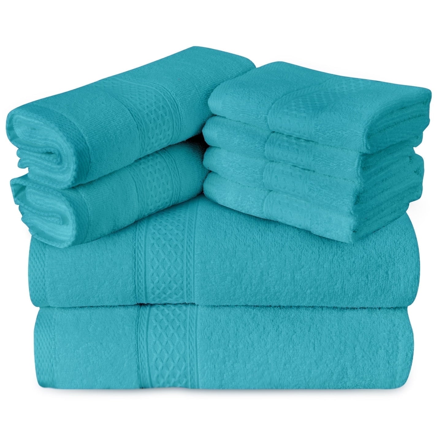 Gogreen 100% Cotton Bath Towel Sets of 8 Pieces, 2 Bath Towels 2 Hand Towels 4 Washcloths, Highly Absorbent Towels for Bathroom, Gym, Hotel (Teal)