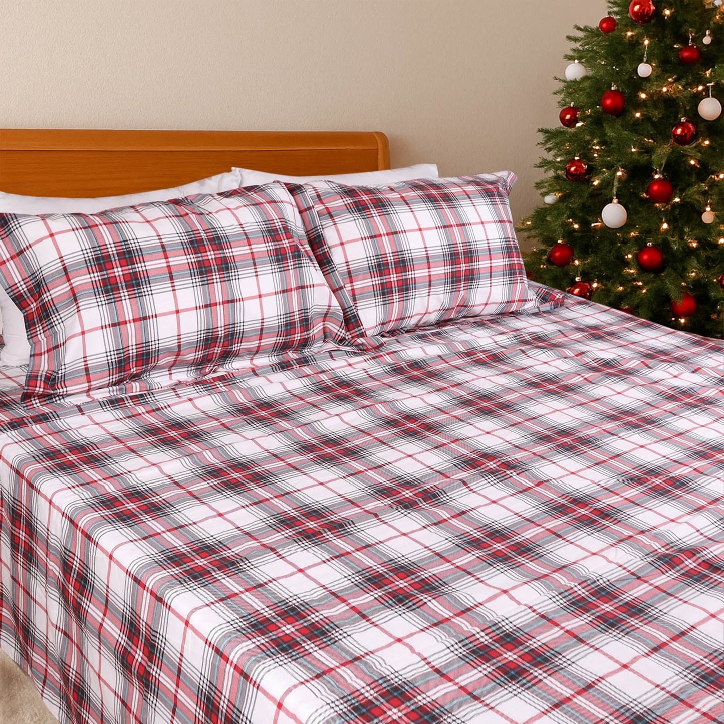 Gogreen 100% Cotton Christmas Printed 4PC Deep Pocket Full Sheet Set Fit 16, Breathable Super Soft Full Size Sheet Set, Luxury Hotel Style Home Decor Full Bed Sheet Set, Gift for Women, Men
