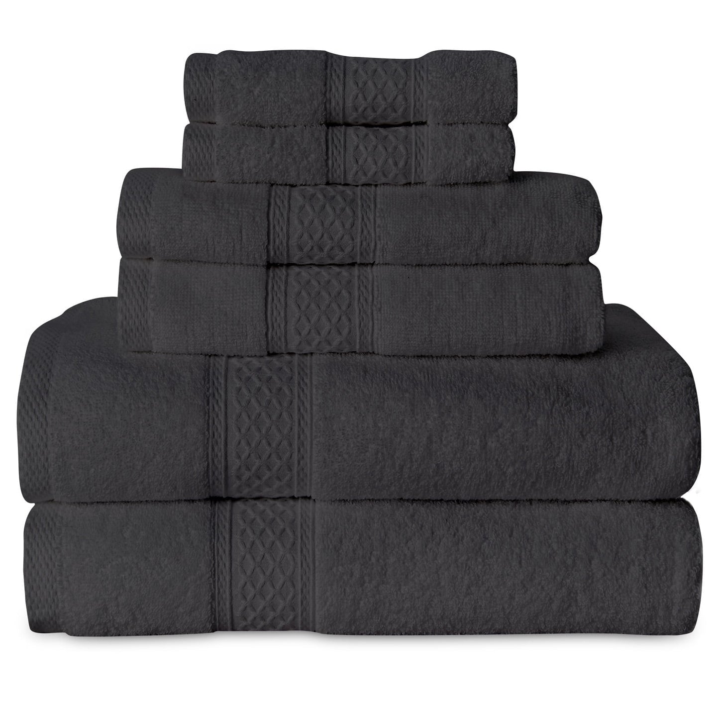 Gogreen Gray Bath Towel Sets of 6 Pieces, 2 Bath Towels 2 Hand Towels 2 Washcloths, 100% Cotton Highly Absorbent Towels for Bathroom, Gym, Hotel (Dark Gray)