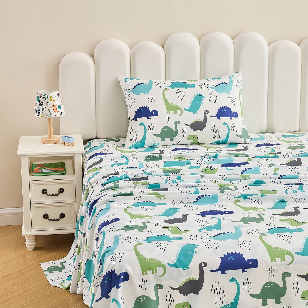 Gogreen 3PC Twin Sheet Set Deep Pocket Fit 14, Breathable Microfiber Soft Twin Sheet Set Warm Sheets, Luxury Hotel Style Home Decor Twin Bed Sheet Set, Gift for Women, Men (Tiny Dinosour, Twin)