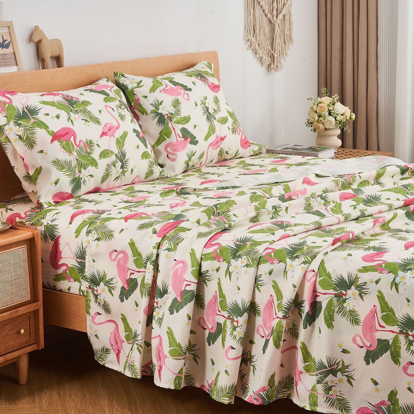 Gogreen 3PC Twin Sheet Set Deep Pocket Fit 145, Breathable Microfiber Super Soft Twin Sheet Set Cooling Sheets, Luxury Hotel Style Home Decor Twin Bed Sheet Set, Gift for Women, Men - Flamingo