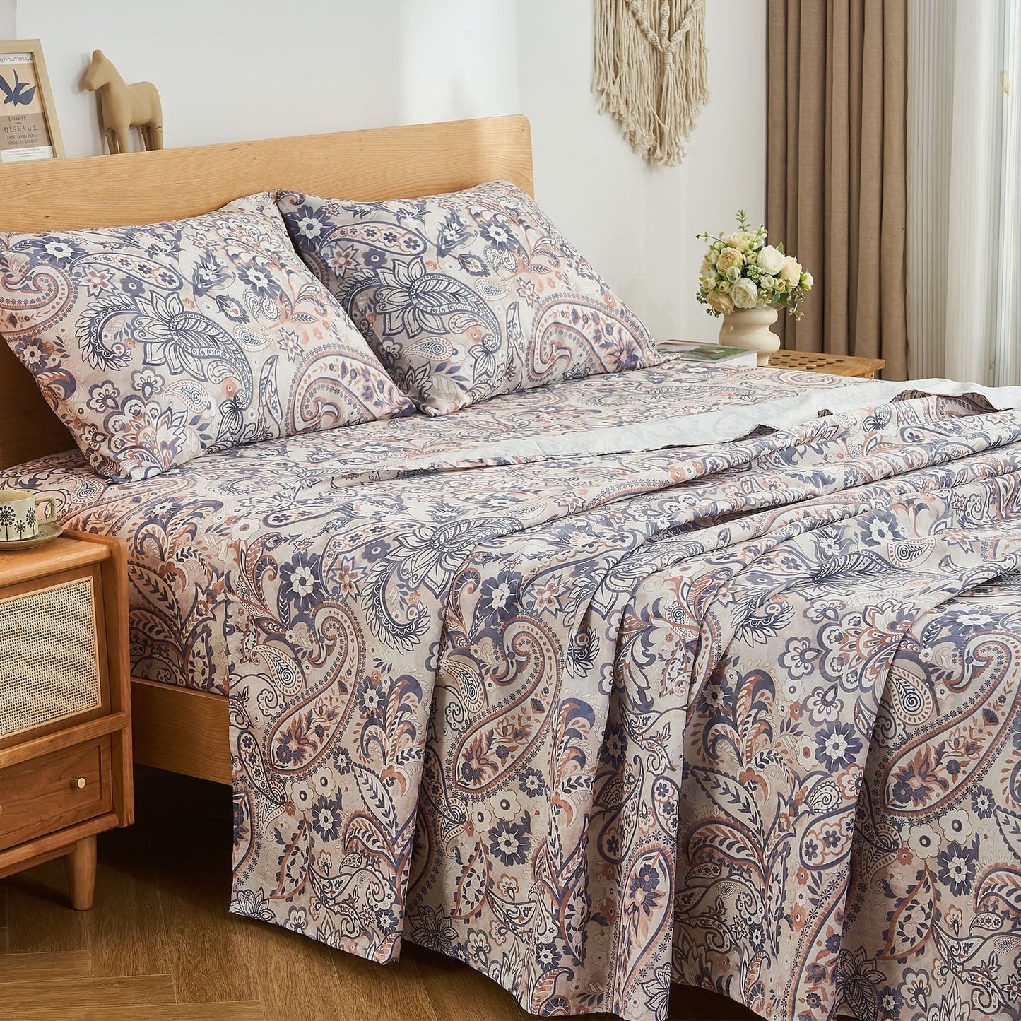 Gogreen 4PC Deep Pocket Full Sheet Set Fit 15, Breathable Microfiber Super Soft Full Size Sheet Set, Luxury Hotel Style Home Decor Full Bed Sheet Set, Gift for Women, Men - Paisley