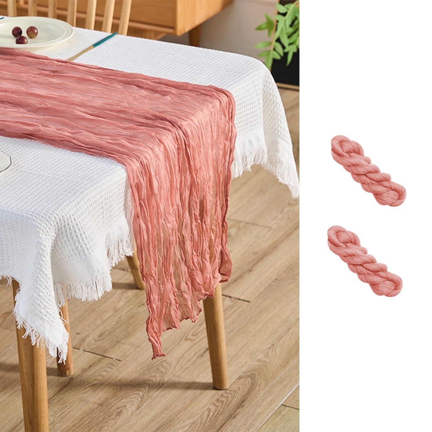 ogreen 6 Pack Table Runner 35x120 Inches for Baby Shower Decoration Gauze Table Runner for Wedding Party First Communion Centerpiece Engagement Bridal Shower Boho Decoration (Pink