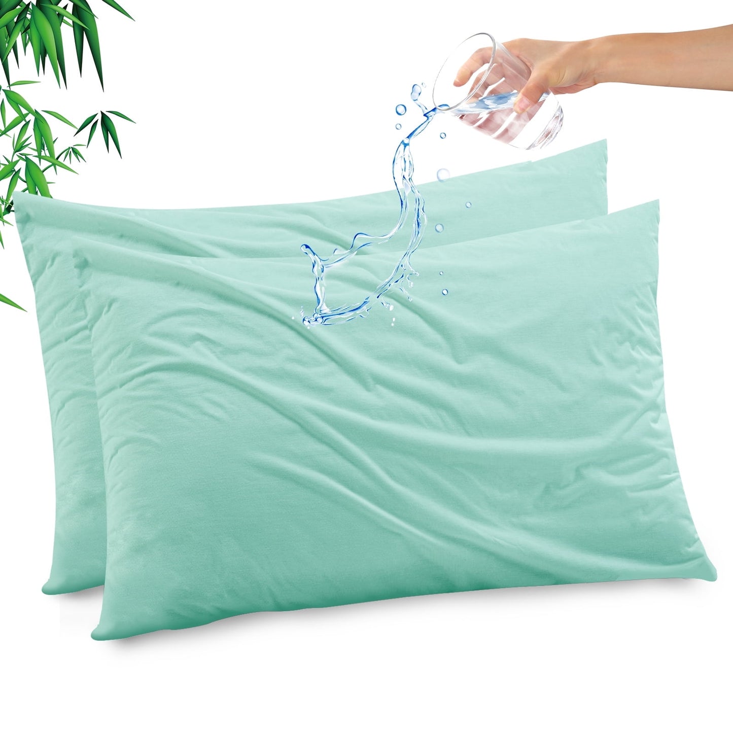 Gogreen Bamboo Rayon Waterproof Pillow Protector, Breathable Pillow Cover, Cooling Pillow Case Protector with Zipper, Super Soft Pillow Case Cover with Zipper (2 Packs, Standard 20x26, Spa Blue)