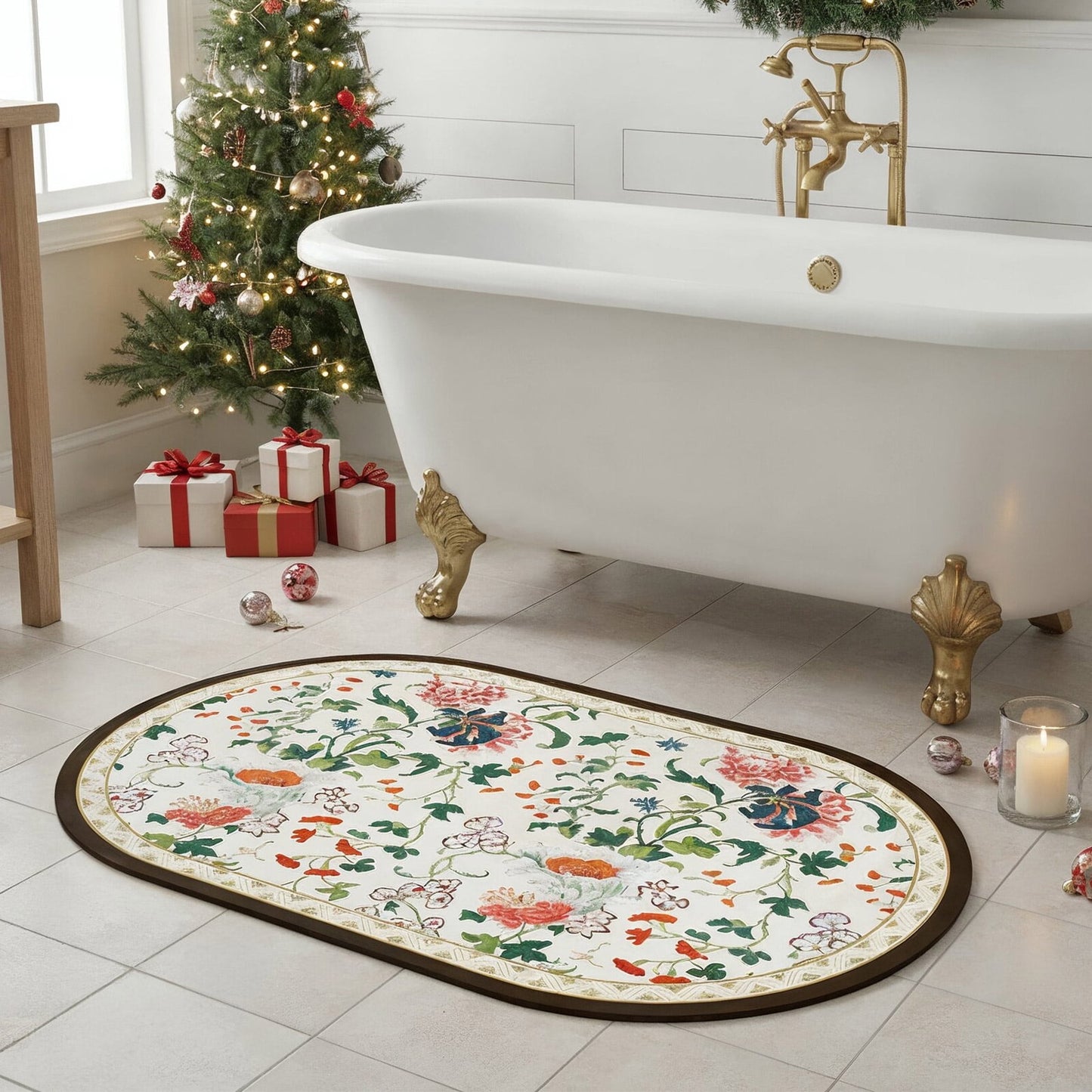 Gogreen Bath Mat - Bathroom Mat Rug Non Slip Super Absorbent Stain Resistant Quick Dry Thin Bathroom Rug-Bath Mats for Bathroom Floor Bathtub Vanity-Bathmat Bath Rug Easy Care (Garden, 20x32)