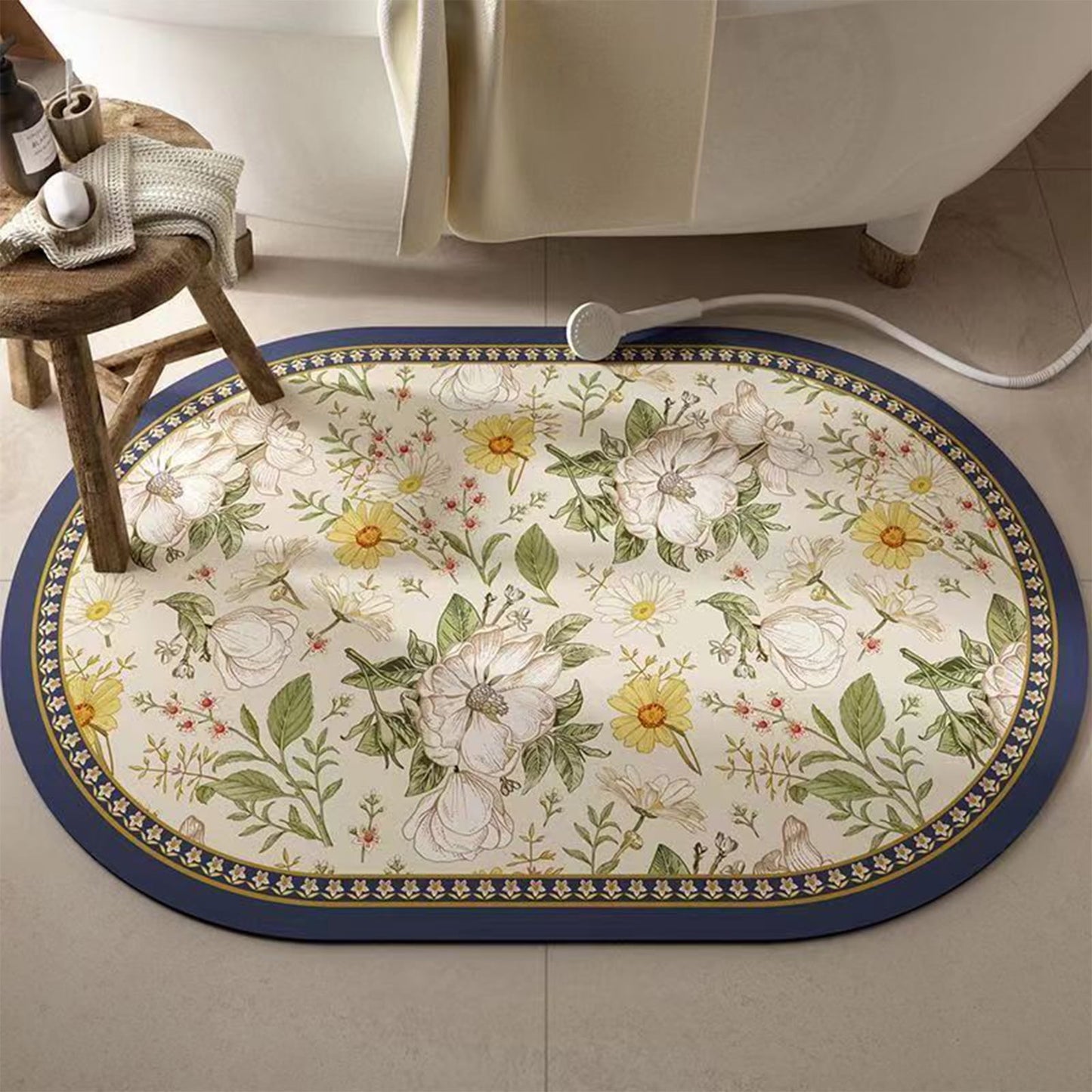 Gogreen Bath Mat - Bathroom Mat Rug Non Slip Super Absorbent Stain Resistant Quick Dry Thin Bathroom Rug-Bath Mats for Bathroom Floor Bathtub Vanity-Bathmat Bath Rug Easy Care (White Flower, 24x36)