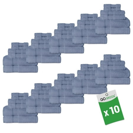 Gogreen Blue Bath Towel Sets of 6 Pieces, 2 Bath Towels 2 Hand Towels 2 Washcloths, 100% Cotton Highly Absorbent Towels for Bathroom, Gym, Hotel (Blue) x 10