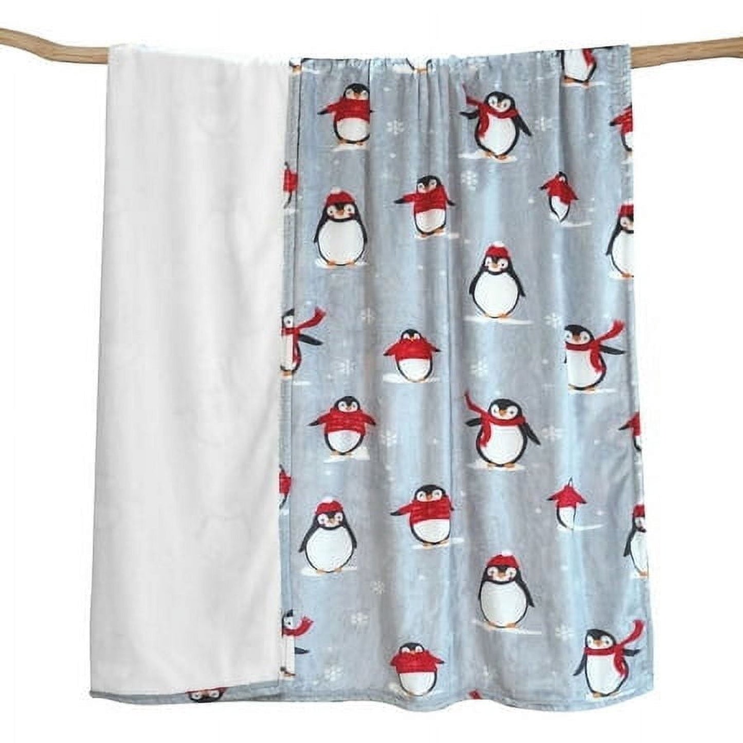 Gogreen Christmas Fleece Throw Blankets for Couch & Bed - Lightweight Plush Cozy Fuzzy Soft Blankets and Throws for Sofa, Christmas Penguin, 90x90 Inches