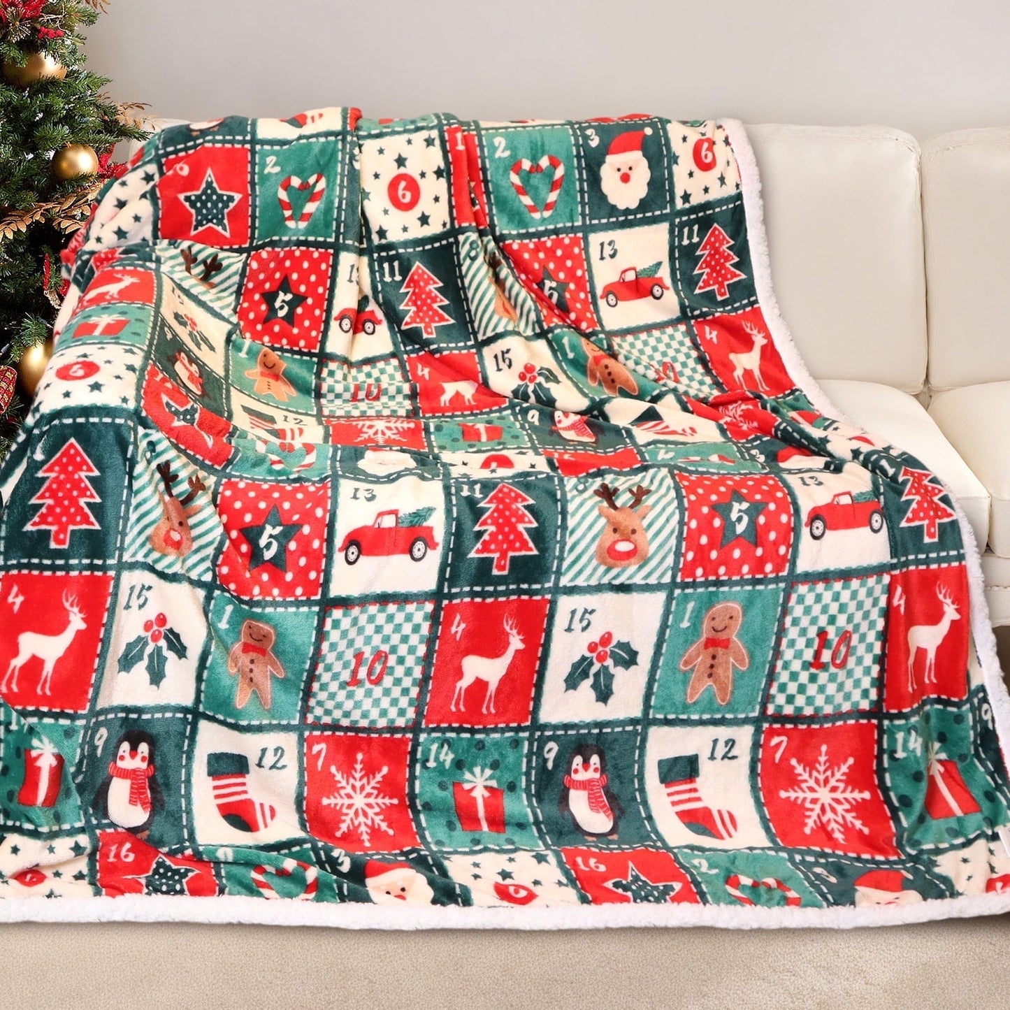 Gogreen Christmas Sherpa Fleece Throw Blanket for Couch Bed Sofa Adults -Soft and Warm Blanket for Winter, Thick and Fuzzy Throw Blanket (Throw - 50 x 60)