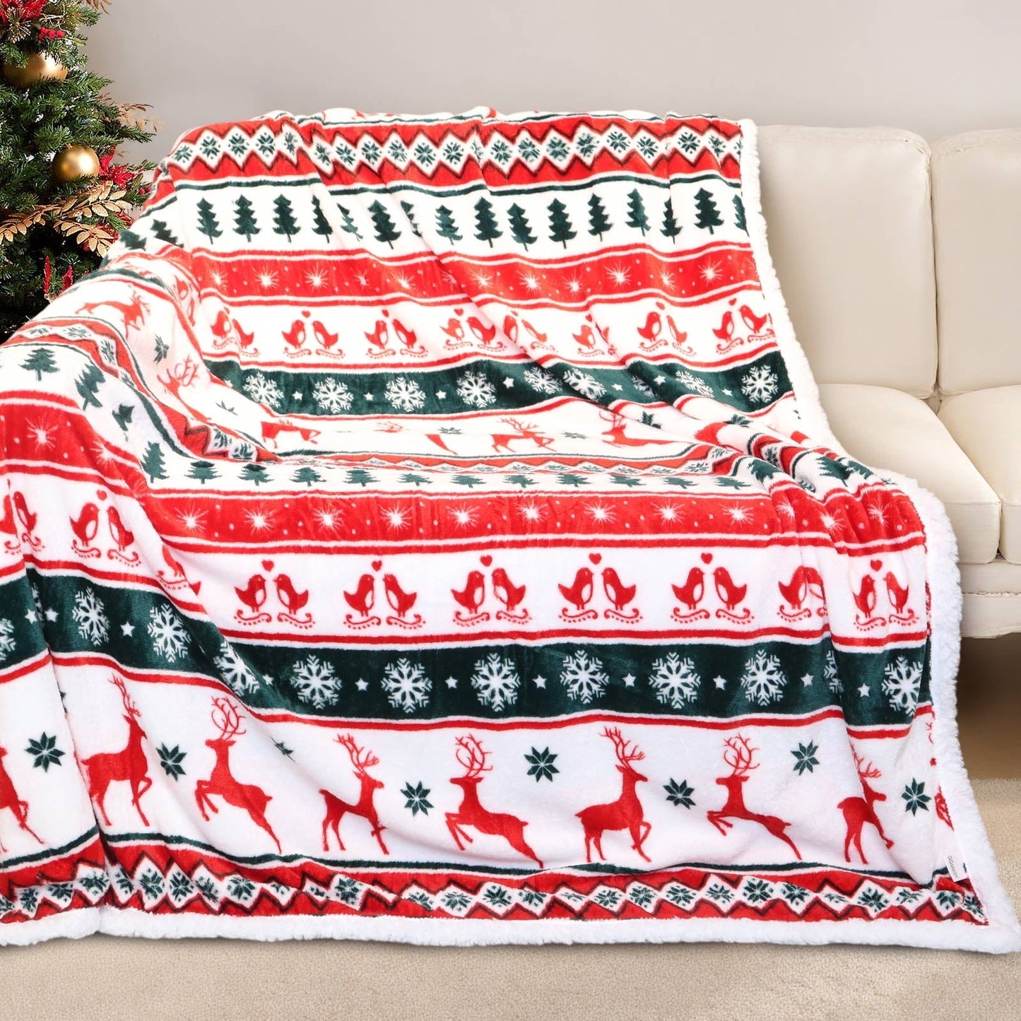 Gogreen Christmas Sherpa Fleece Twin Blanket for Couch Bed Sofa Adults -Soft and Warm Blanket for Winter, Thick and Fuzzy Throw Blanket (Twin - 60 x 80)