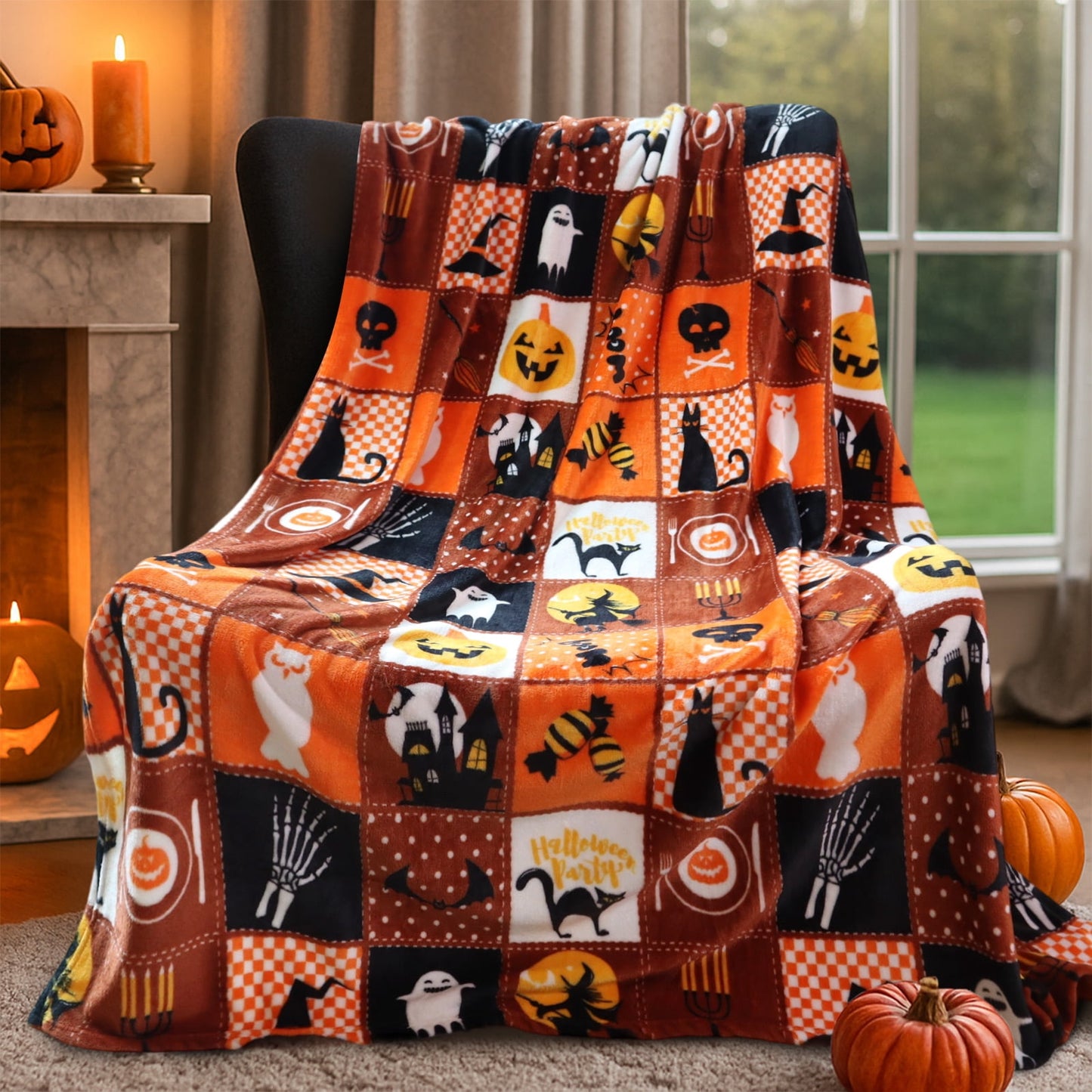 Gogreen Halloween Throw Blanket Throw Size Cozy Fleece Blanket - 300GSM Ultra Soft Microfiber Printed Blanket for Halloween Decor, Halloween Gifts for Kids & Adults (Throw - 50 x 60)