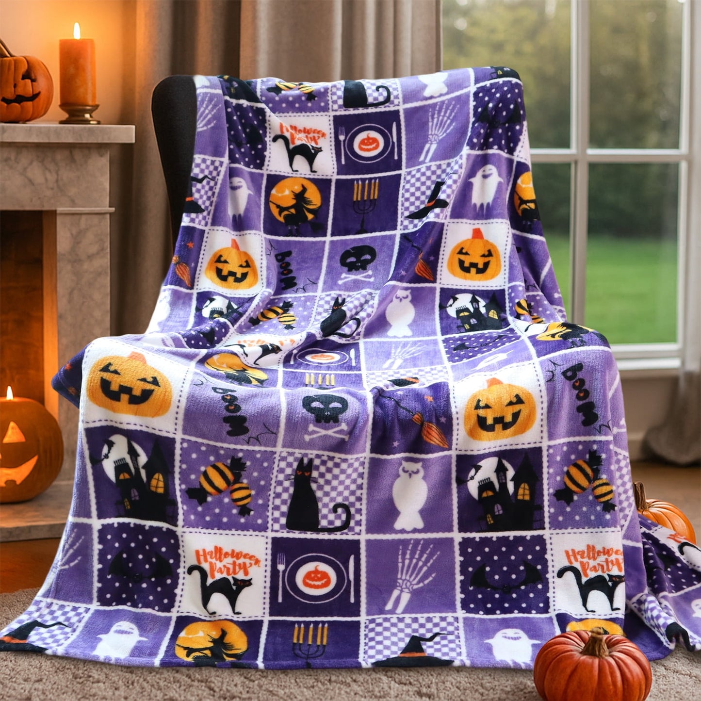 Gogreen Halloween Throw Blanket Twin Size Cozy Fleece Blanket - 300GSM Ultra Soft Microfiber Printed Blanket for Halloween Decor, Halloween Gifts for Kids & Adults (Twin - 60 x 80)
