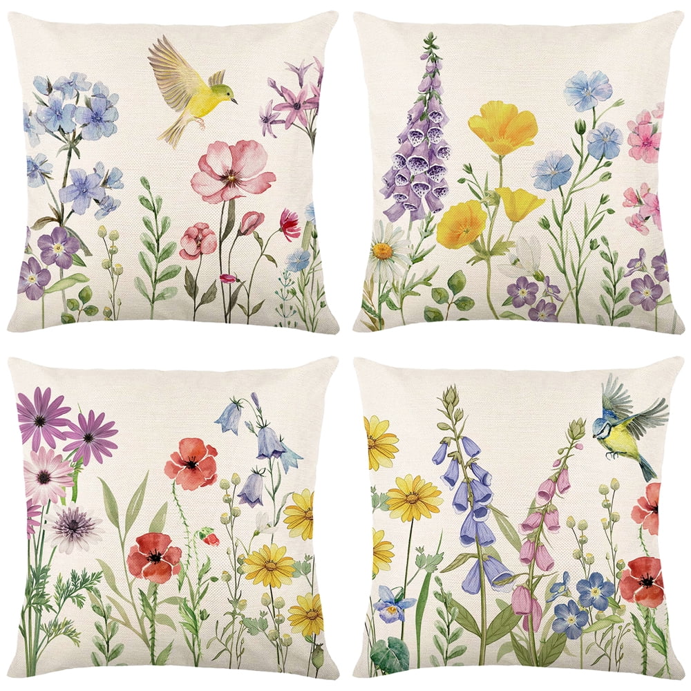 Gogreen Phantoscope New Living Series Duplex Printing Decorative Throw Pillow Covers, 18 x 18, Bird Flower, Set of 4
