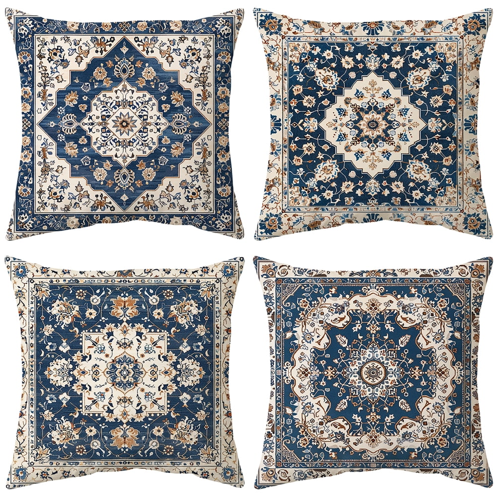 Gogreen Phantoscope New Living Series Duplex Printing Decorative Throw Pillow Covers, 18 x 18, Blue Boho, Set of 4