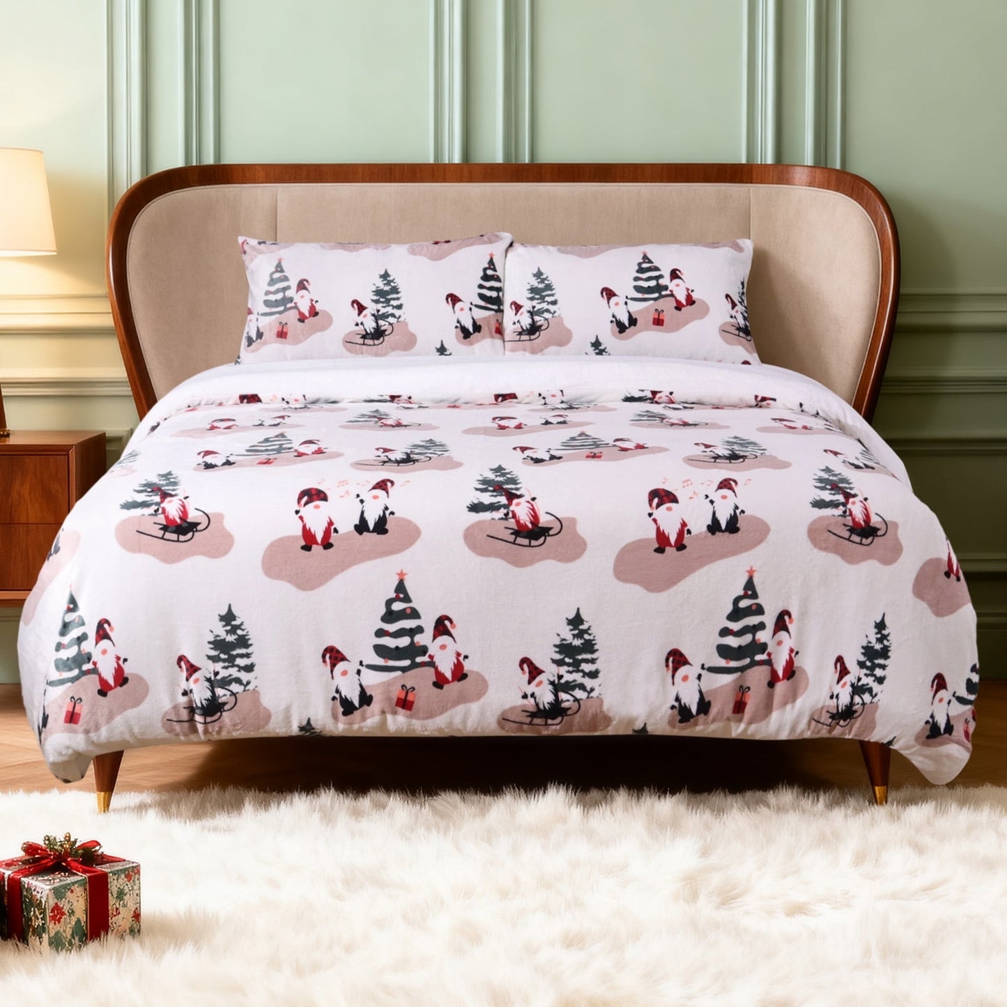 Gogreen Luxury Flannel King Duvet Cover Floral, Soft & Breathable 2 Pieces King Bedding Sets, Pattern King Comfy Duvet Cover, with Zipper Closure, Includes 1 x Pillowcase, 1 x Duvet Cover