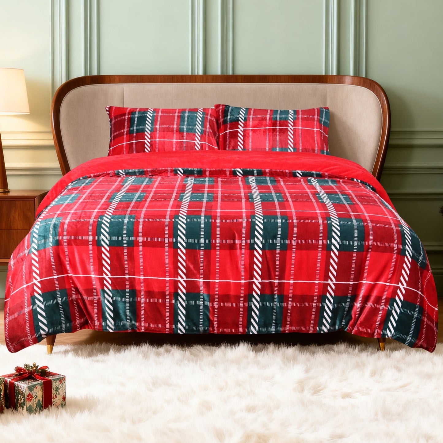 Gogreen Luxury Flannel King Duvet Cover Floral, Soft & Breathable 2 Pieces King Bedding Sets, Pattern King Comfy Duvet Cover, with Zipper Closure, Includes 1 x Pillowcase, 1 x Duvet Cover