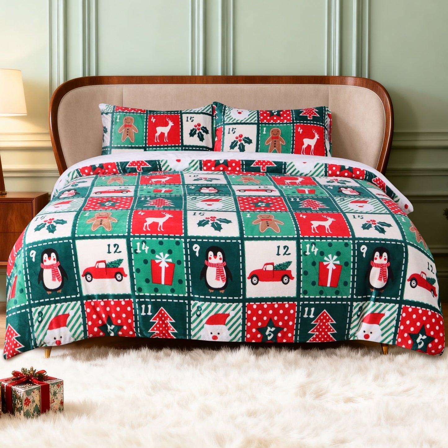 Gogreen Luxury Flannel Queen Duvet Cover Floral, Soft & Breathable 2 Pieces Queen Bedding Sets, Pattern Queen Comfy Duvet Cover, with Zipper Closure, Includes 1 x Pillowcase, 1 x Duvet Cover
