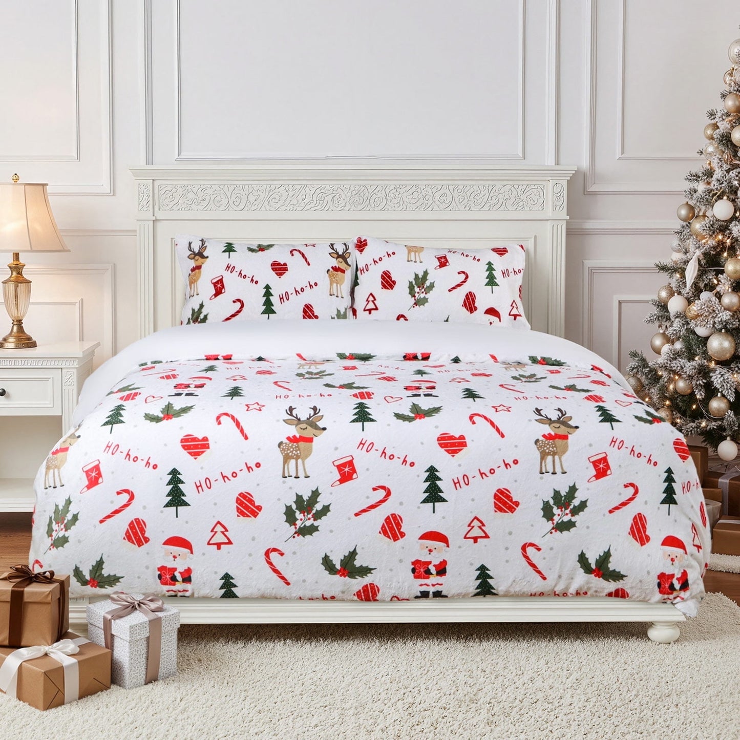 Gogreen Luxury Flannel Queen Duvet Cover Floral, Soft & Breathable 2 Pieces Queen Bedding Sets, Pattern Queen Comfy Duvet Cover, with Zipper Closure, Includes 1 x Pillowcase, 1 x Duvet Cover