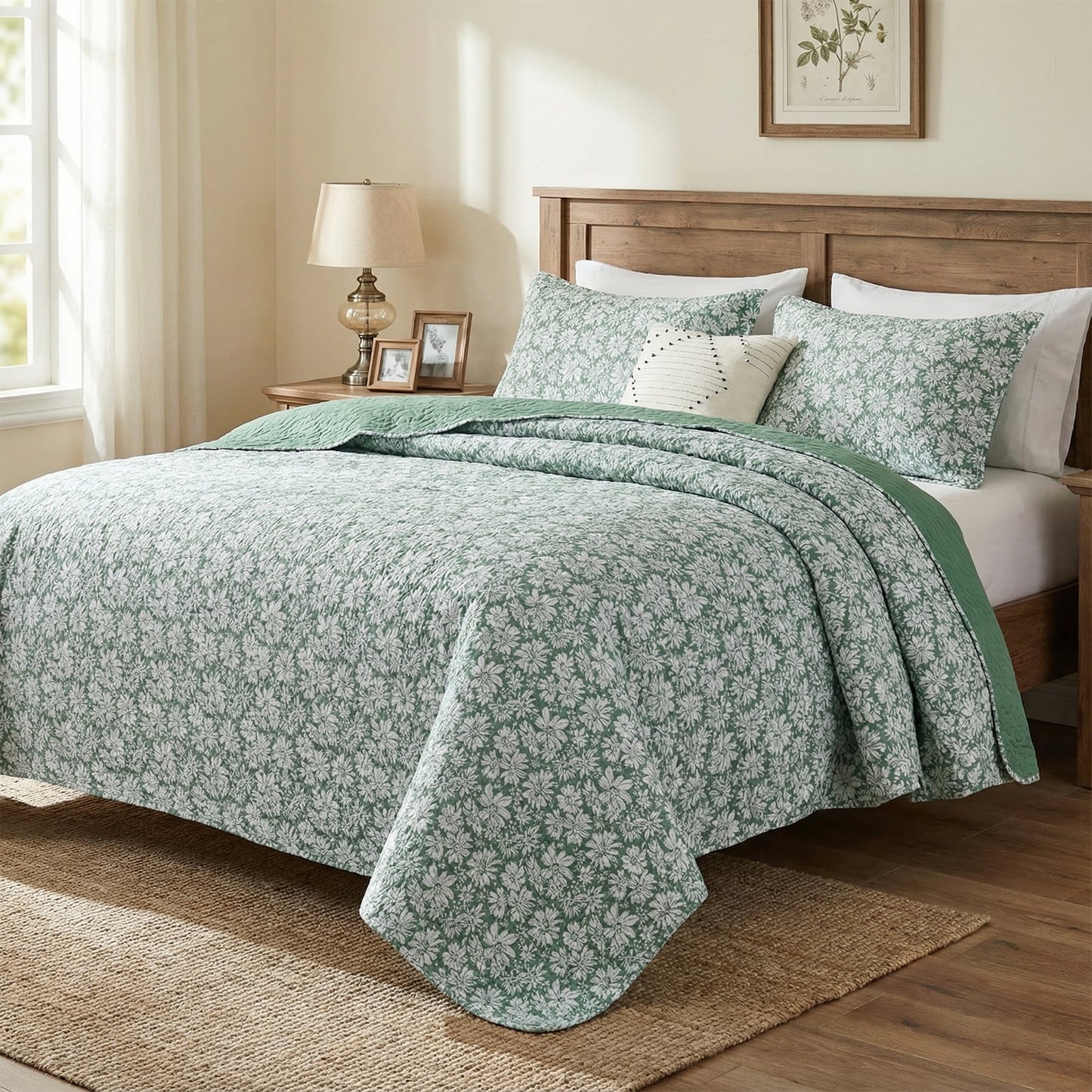 Gogreen Luxury Printed Quilt Set King Size, Lightweight Comforter Set, Oversized Bedspread Coverlet Quilted Bedding Set, with 2 Matching Pillowcases, for All Season