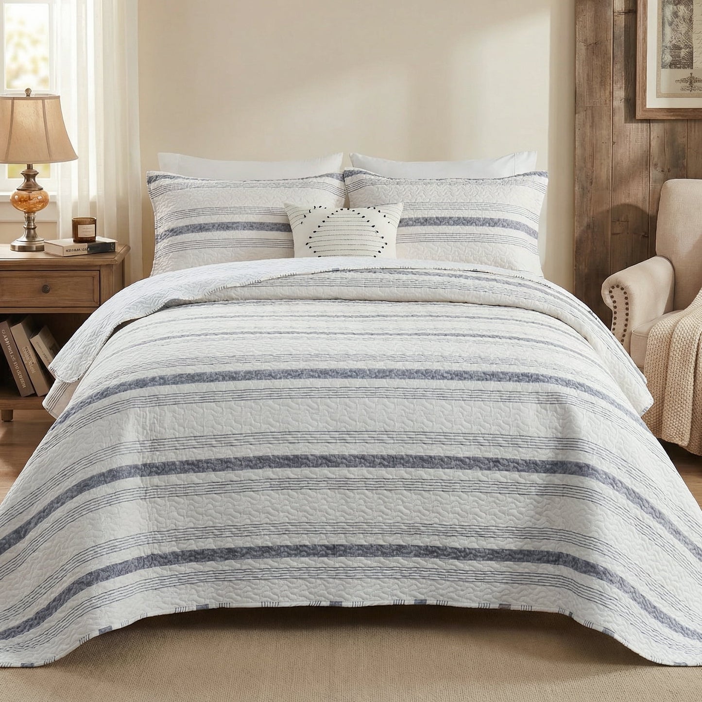 Gogreen Luxury Printed Quilt Set Twin Size, Lightweight Comforter Set, Oversized Bedspread Coverlet Quilted Bedding Set, with 2 Matching Pillowcases, for All Season