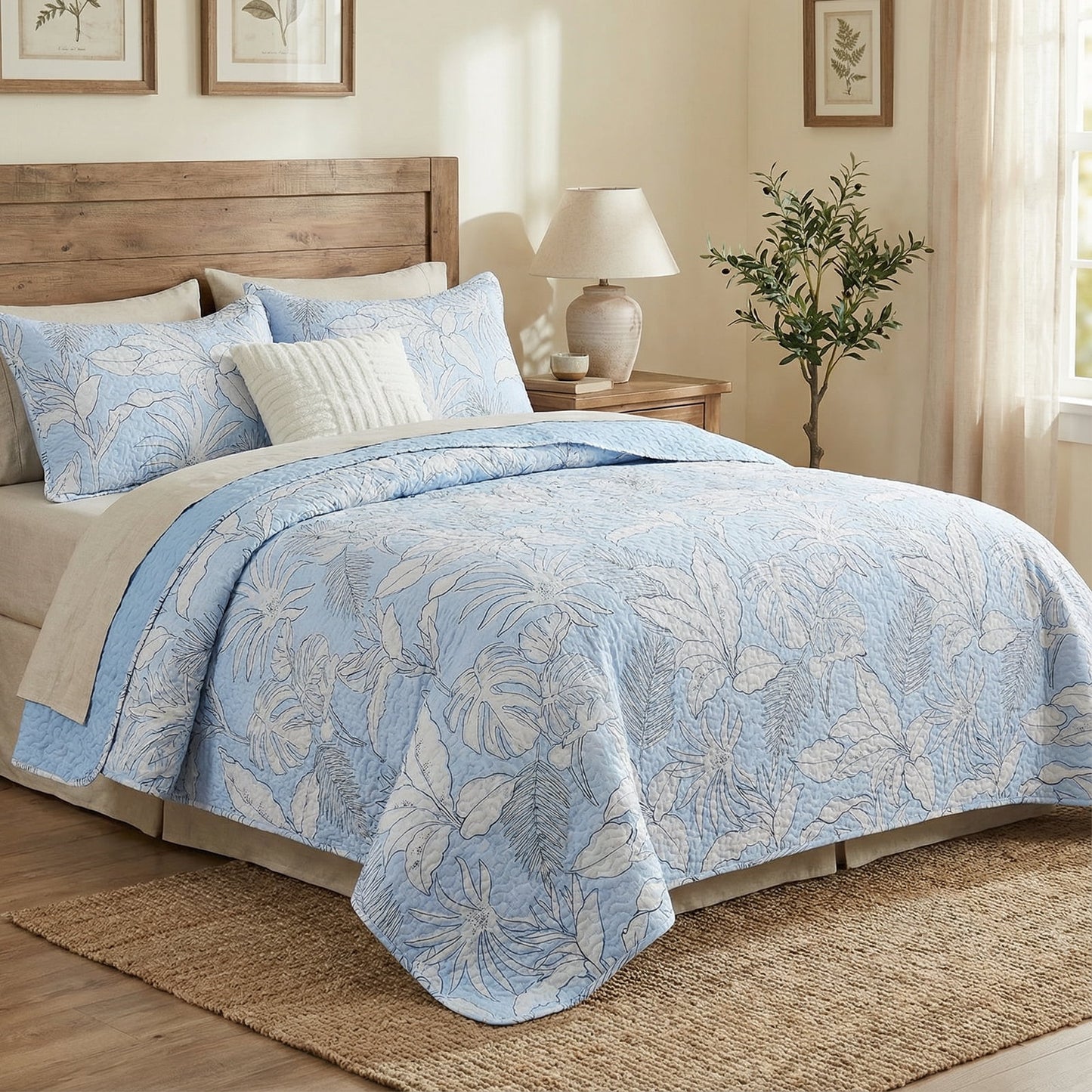 Gogreen Luxury Printed Quilt Set Twin Size, Lightweight Comforter Set, Oversized Bedspread Coverlet Quilted Bedding Set, with 2 Matching Pillowcases, for All Season