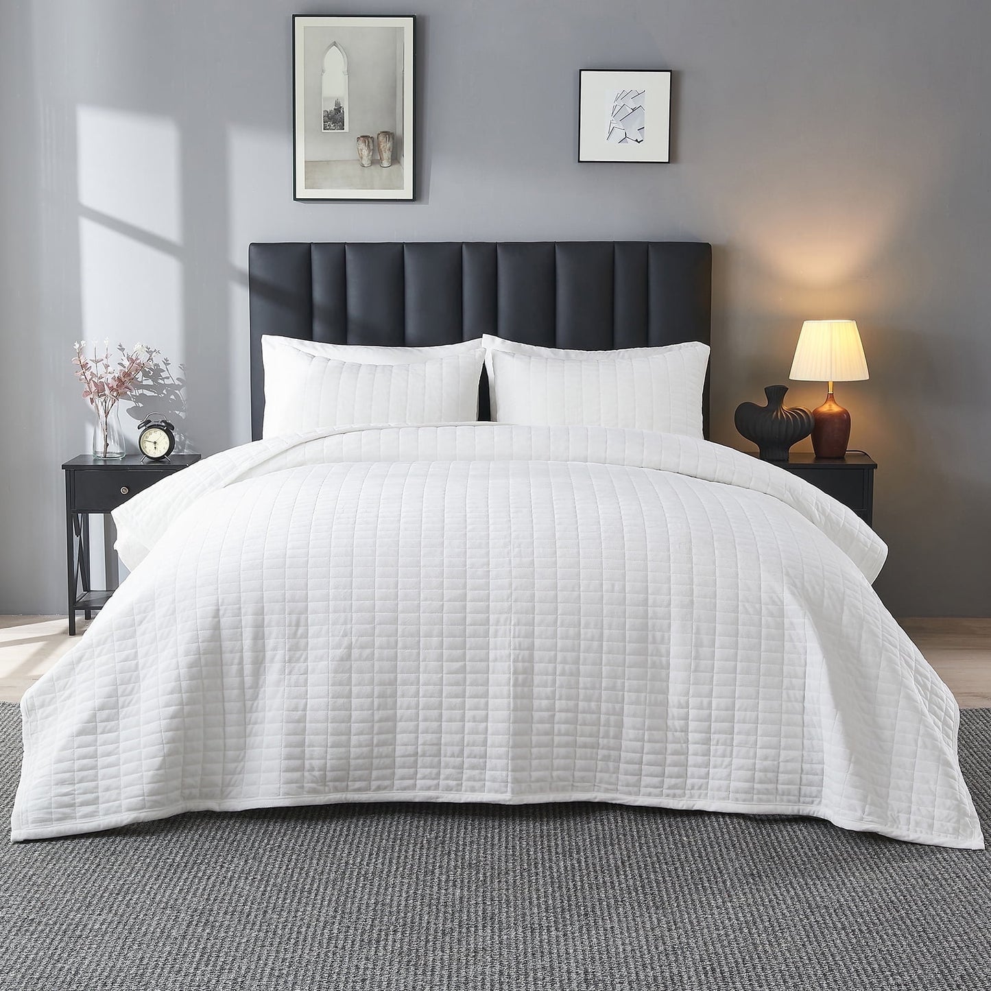 Gogreen Luxury Velvet Quilt Set Queen Size, Lightweight Velvet Comforter Set, Oversized Bedspread Coverlet Quilted Bedding Set, with 2 Matching Pillowcases, for All Season (Cream, Queen)